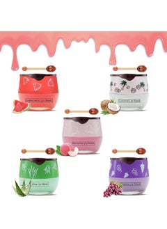 Charm Kiss 5PCS Bee Lip Balm Honey PotPeachGrapeAloeCoconutWatermelon Lip Mask Overnight Propolis Moisturizing Lip Balm Hydrating Prevention Dry and Crack Lip Scrubs Exfoliator Lip Wrinkle Care 