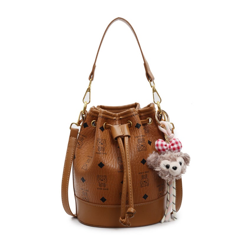 Bag Fashion Bucket Bag Printed Drawstring Shoulder Bag High-End All-Match Commuter Crossbody Bag