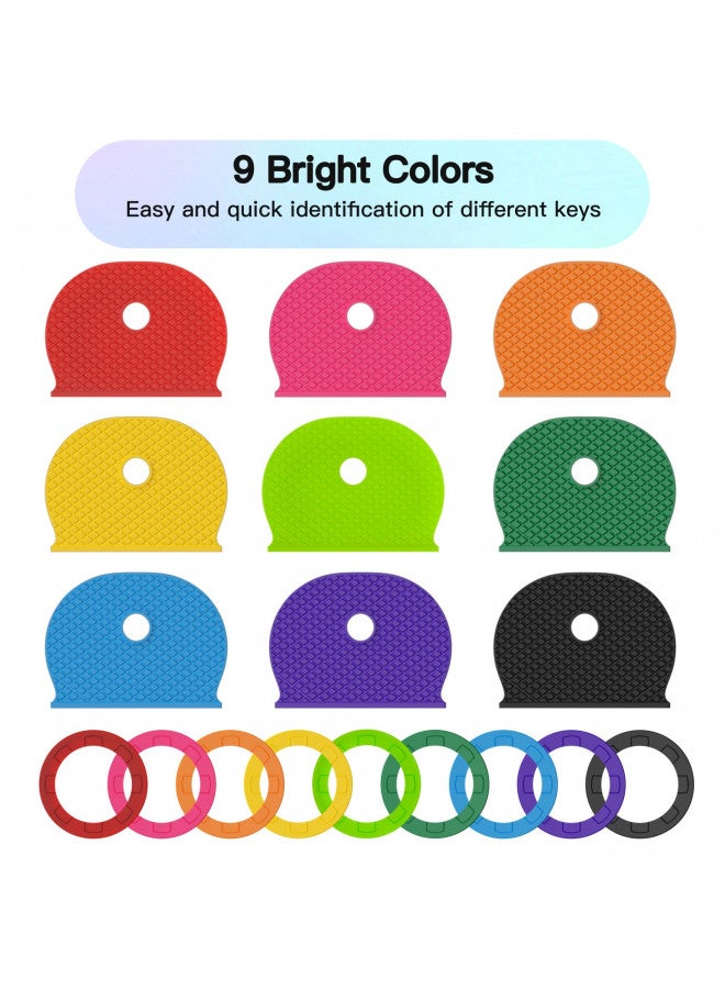 GoorDik 54PCS Key Caps Covers Tags, Plastic Key Color Identifiers for Standard Flat House Keys(Not Suitable for Odd-Shaped Keys), Key Coding Rings in 9 Assorted Colors, 2 Styles - Image 1