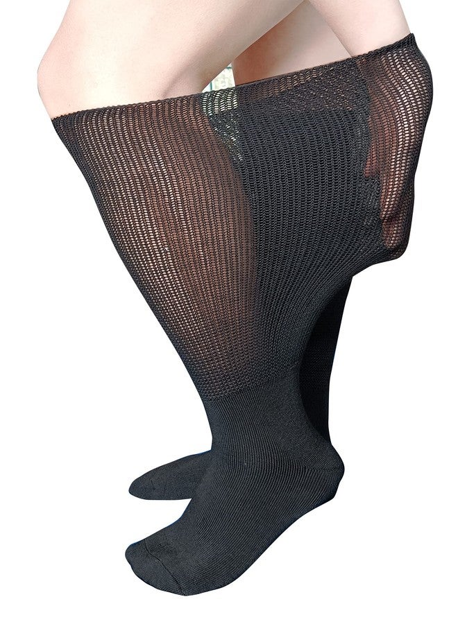 VEIGIKE Extra Wide Lymphedema Bariatric Socks Knee High Replacemen Sock Liner for Air Cam Walkers Brace Orthopedics Cast Boot Men Women, Black-2pairs, One Size - Image 2
