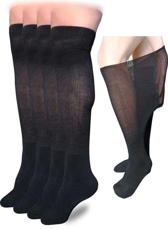 VEIGIKE Extra Wide Lymphedema Bariatric Socks Knee High Replacemen Sock Liner for Air Cam Walkers Brace Orthopedics Cast Boot Men Women, Black-2pairs, One Size - Image 1