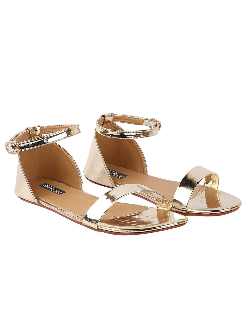 Shoetopia girls Yari Golden Flat Sandal - 4 UK (Girls-Yari-Golden) - Image 2
