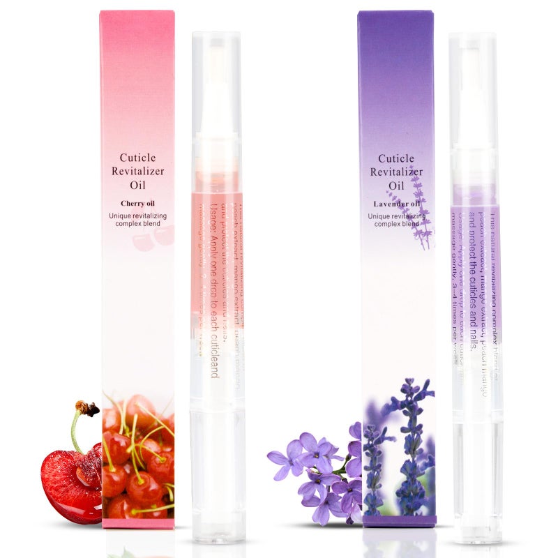 Meschett 2PCS Cuticle Oil Pens for Nail Care,Cuticle Revitalizer Oil Pen with Soft Brush,Cuticle Oil to Prevent Nail Cracking and Dry (Cherry & Lavender Flavor) - Image 1