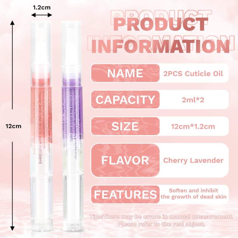 Meschett 2PCS Cuticle Oil Pens for Nail Care,Cuticle Revitalizer Oil Pen with Soft Brush,Cuticle Oil to Prevent Nail Cracking and Dry (Cherry & Lavender Flavor) - Image 2