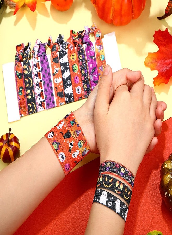 Mtlee 20 Pieces Halloween Hair Ties Halloween Knotted Headbands Elastic Satin Ponytail Holders Candy Bat Owl Cat Spider No Crease Knotted Ribbon Hair Bands Accessories for Women Girls - Image 3