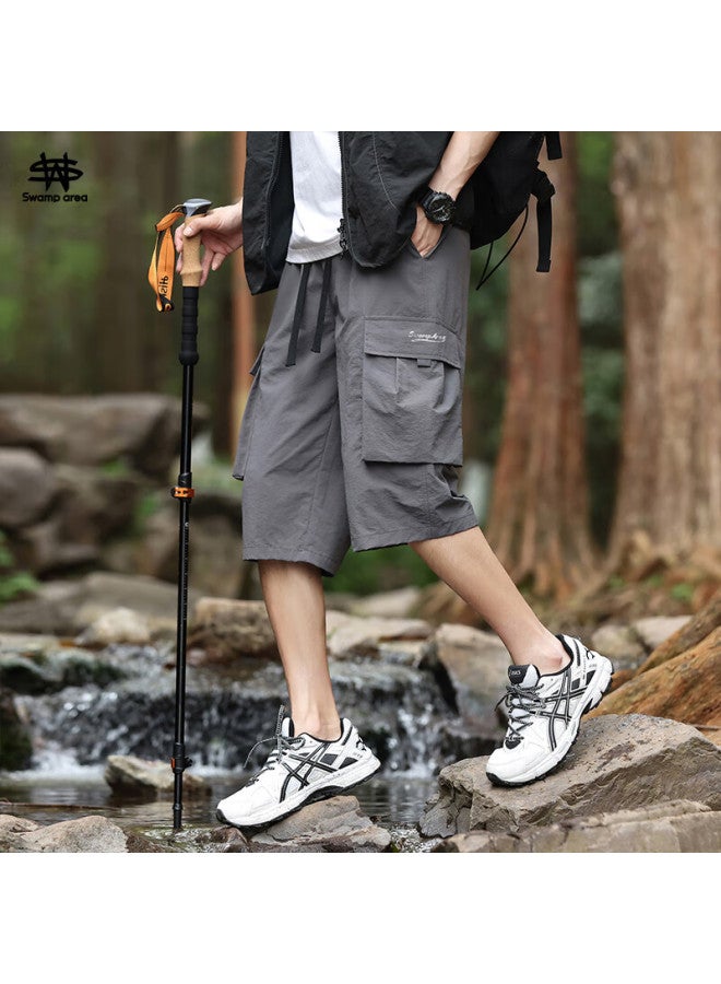 Swamp Area Ice Silk Workwear Men's 3/4 Pants Summer Loose Outdoor Hiking Sports Casual Shorts W001 Dark Gray 4XL - Image 1