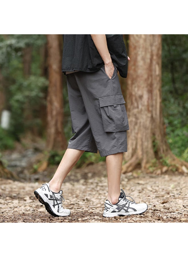 Swamp Area Ice Silk Workwear Men's 3/4 Pants Summer Loose Outdoor Hiking Sports Casual Shorts W001 Dark Gray 4XL - Image 2