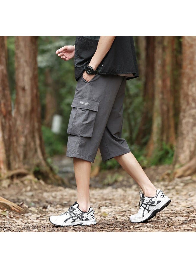 Swamp Area Ice Silk Workwear Men's 3/4 Pants Summer Loose Outdoor Hiking Sports Casual Shorts W001 Dark Gray 4XL - Image 3