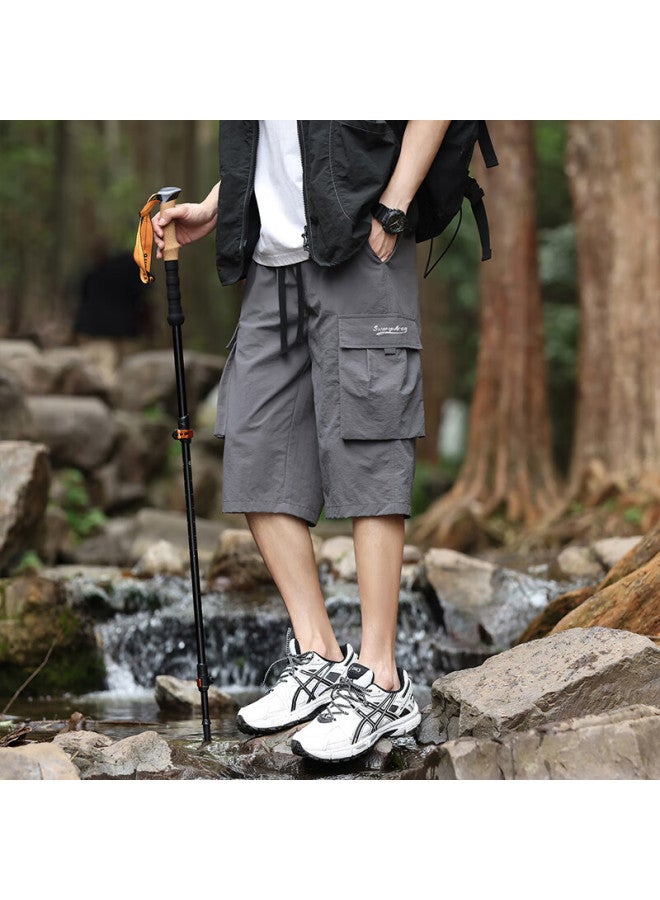 Swamp Area Ice Silk Workwear Men's 3/4 Pants Summer Loose Outdoor Hiking Sports Casual Shorts W001 Dark Gray 4XL - Image 4