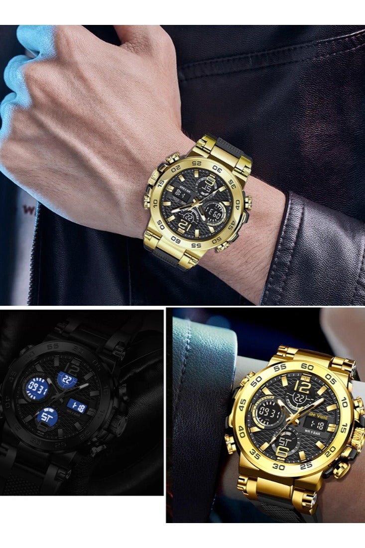 دي فاني ساعة يد رياضية من دي فاني أنالوج بعقارب ورقمية لون شريط الساعة ذهبي أسود - Image 2