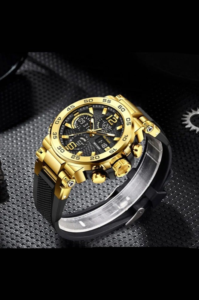 دي فاني ساعة يد رياضية من دي فاني أنالوج بعقارب ورقمية لون شريط الساعة ذهبي أسود - Image 3