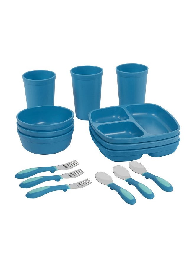 إي سي آر فور كيدز مجموعة أدوات المائدة للأطفال My First Meal Pal من ECR4Kids، باللون الأزرق المخضر، 15 قطعة  - Image 1