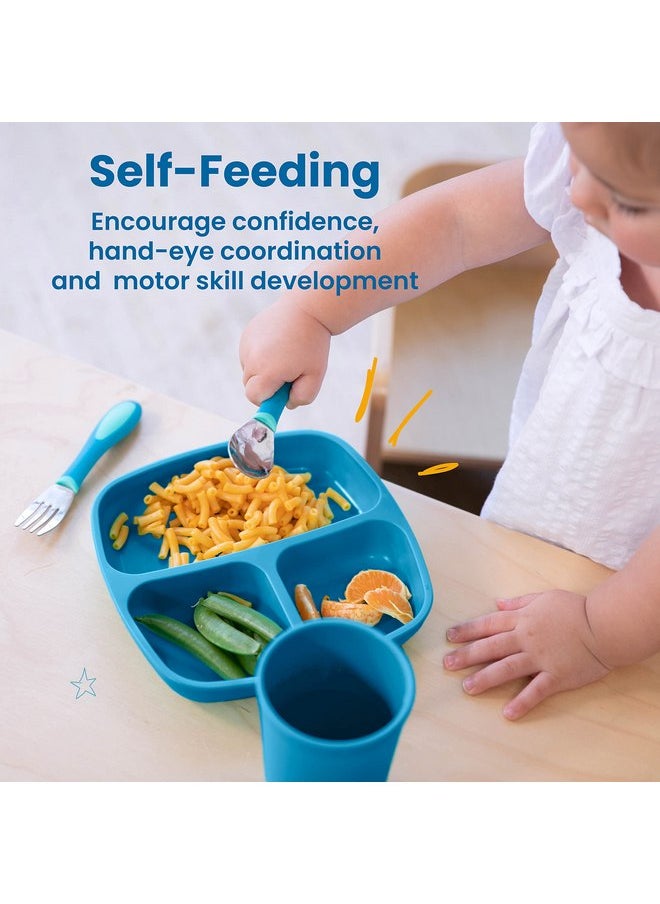 إي سي آر فور كيدز مجموعة أدوات المائدة للأطفال My First Meal Pal من ECR4Kids، باللون الأزرق المخضر، 15 قطعة  - Image 3