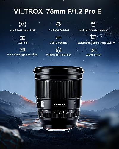VILTROX 75mm f12 F12 EF PRO EF Lens for Sony EMount Ultra Wide Angle APSC Auto Focus Prime Lens Compatible with Sony EMount Mirrorless Cameras A7MRS Series A7Cc A9 A1 A6x00 Fs5 - Image 3