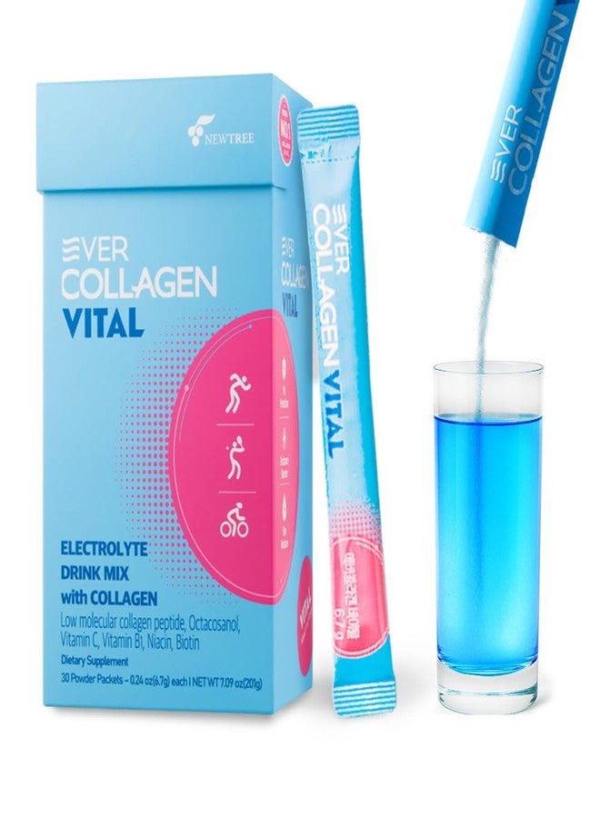 EVER COLLAGEN Vital Hydration Electrolytes Powder Drink Mix Single Serve 1,000mg Collagen Sugar Free Supplement, Vitamins Biotin B1 Niacin Fast Rehydration Endurance Recovery Energy Boost 30 Packets - Image 1