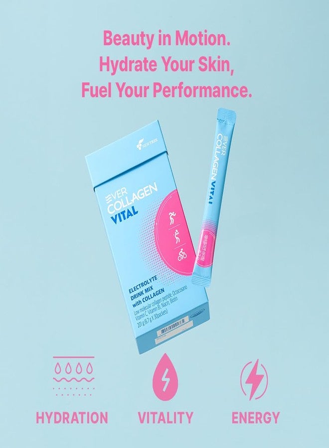 EVER COLLAGEN Vital Hydration Electrolytes Powder Drink Mix Single Serve 1,000mg Collagen Sugar Free Supplement, Vitamins Biotin B1 Niacin Fast Rehydration Endurance Recovery Energy Boost 30 Packets - Image 4