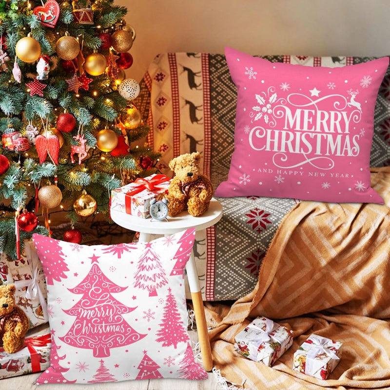 Lanpn White and Pink 20x20 Christmas Pillow Covers Set of 4  Decorative 20 Inch Winter Snowflake Throw Pillow Case Xmas Cushion Cover for Indoor House Sofa Pink - Image 2