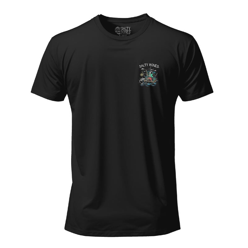 Salty Bones Born to Fish Forced to Work Fishing Boat Graphic T-Shirt, 100% Ringspun Cotton, Classic Fit, Printed in USA (US, Alpha, Large, Regular, Regular, Black) - Image 2