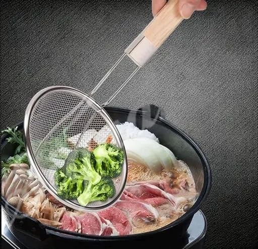 Stainless Steel Net Skimmer Mesh Ladle for Kitchen Food and Vegetable Mesh Colander1416cmWooden HandlePack of2  - Image 3