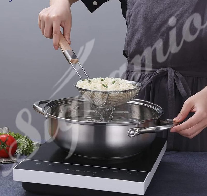 Stainless Steel Net Skimmer Mesh Ladle for Kitchen Food and Vegetable Mesh Colander1416cmWooden HandlePack of2  - Image 4