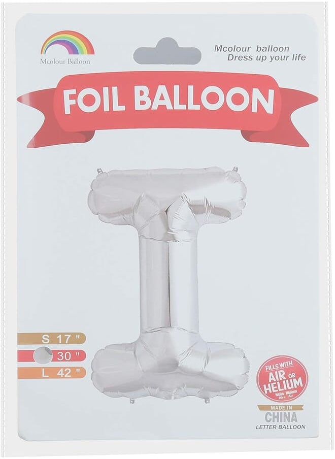 Mcolour Balloon - Mcolour Balloon Foil Balloon - Letter I - Meduim Size, Silver - Image 1