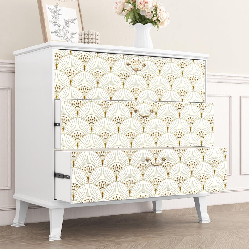 Wallercity Gold and White Geometric Wallpaper Boho Golden Sector Geometric Peel and Stick Striped Gold Contact Paper Waterproof Vintage Art Deco Wallpaper for Bedroom Bathroom Cabinet Vinyl 17.5"x102" - Image 5