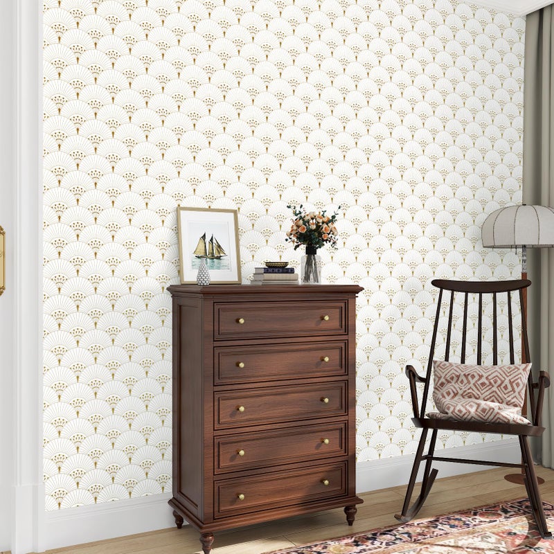 Wallercity Gold and White Geometric Wallpaper Boho Golden Sector Geometric Peel and Stick Striped Gold Contact Paper Waterproof Vintage Art Deco Wallpaper for Bedroom Bathroom Cabinet Vinyl 17.5"x102" - Image 4