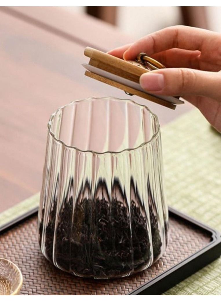1Chase Set of 2 -600 ML Borosilicate Glass Food Storage Jar With Airtight Bamboo Lid and Metal Handle,  To Store Tea, Coffee Beans, Candy, Spices, Biscuits etc, Conical Shape - Image 2