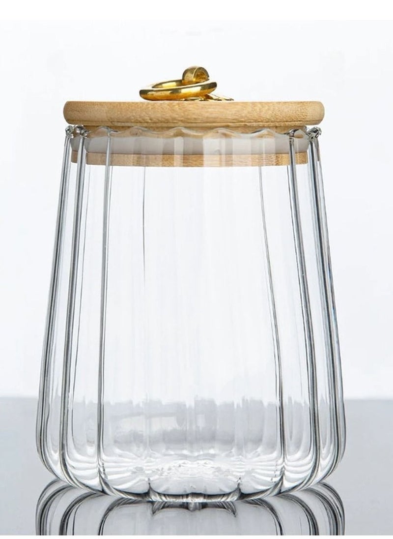 1Chase Set of 2 -600 ML Borosilicate Glass Food Storage Jar With Airtight Bamboo Lid and Metal Handle,  To Store Tea, Coffee Beans, Candy, Spices, Biscuits etc, Conical Shape - Image 4