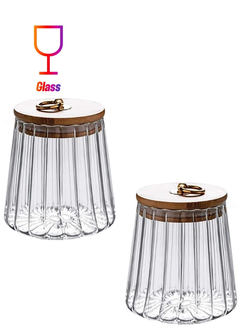 1Chase Set of 2 -600 ML Borosilicate Glass Food Storage Jar With Airtight Bamboo Lid and Metal Handle,  To Store Tea, Coffee Beans, Candy, Spices, Biscuits etc, Conical Shape - Image 1