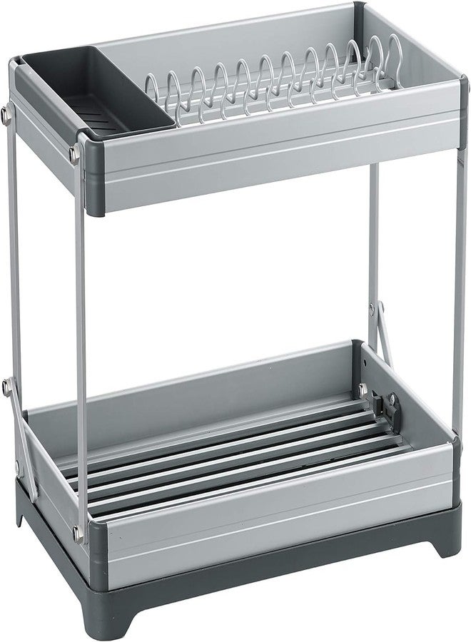 GLOWICK 2 Tier Dish Drying Rack with Drain Board Dish Drainers Kitchen Dish Rack with Drain Kitchen Drying Rack for Kitchen Counter (1Pcs) - Image 3