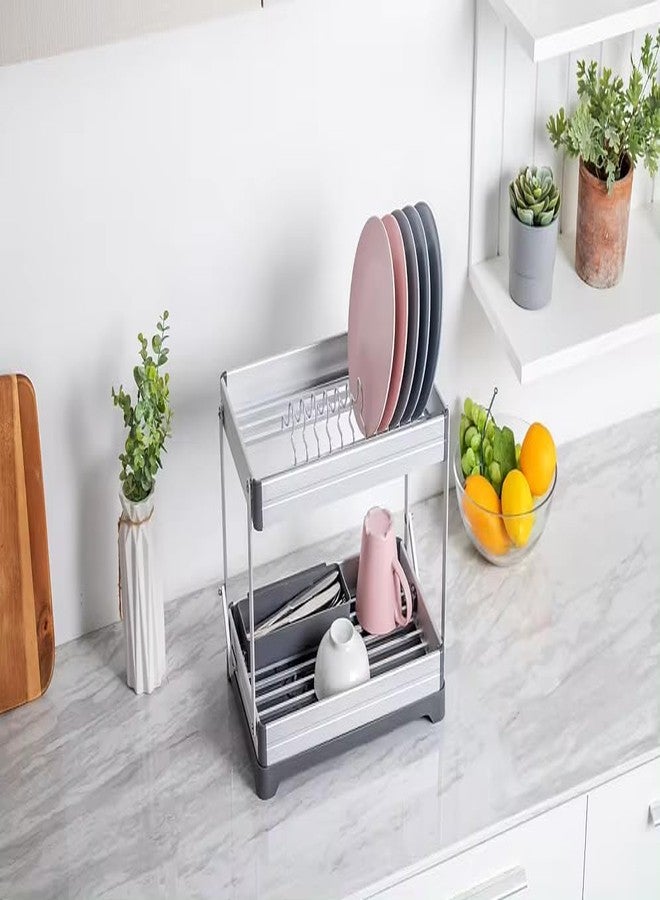 GLOWICK 2 Tier Dish Drying Rack with Drain Board Dish Drainers Kitchen Dish Rack with Drain Kitchen Drying Rack for Kitchen Counter (1Pcs) - Image 5