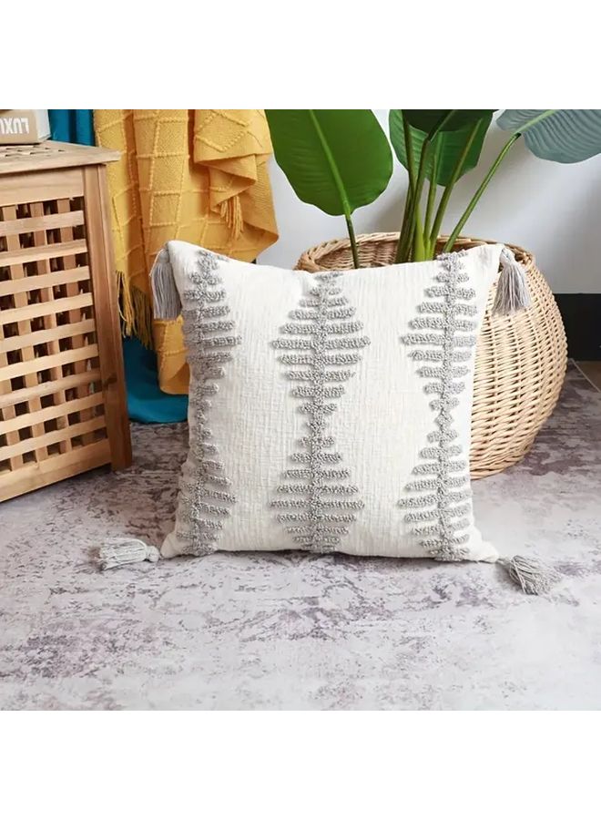 Gray Bohemian Tufted Chenille Throw Pillow Cover 18x18 Zipper With Tassels - Image 5