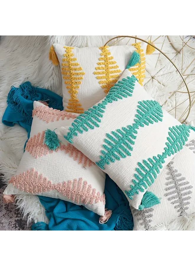 Gray Bohemian Tufted Chenille Throw Pillow Cover 18x18 Zipper With Tassels - Image 1