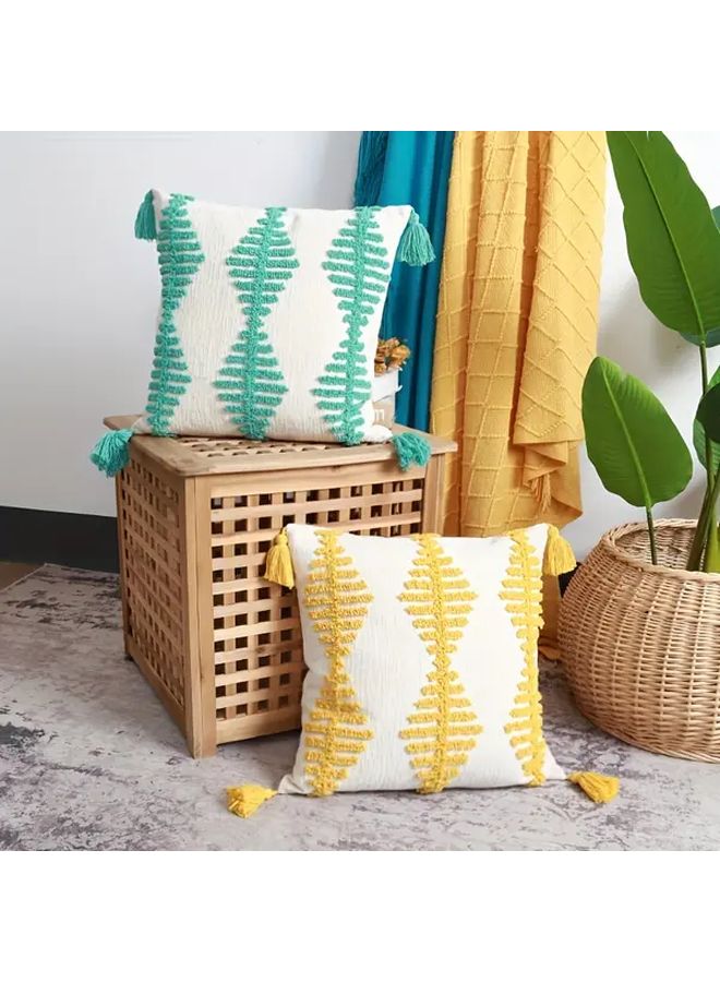 Gray Bohemian Tufted Chenille Throw Pillow Cover 18x18 Zipper With Tassels - Image 2