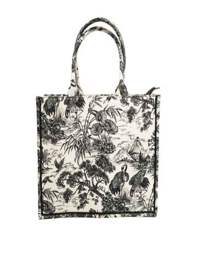 VARA Canvas Tote Bag Handbags For Woman | Scenic Nature Print, Large Handbag for Women | Stylish and Durable Daily Carryall (Black, M) - Image 1