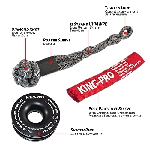 KING-PRO Recovery Ring 7/16"x20" Soft Shackle 35,000lbs Breaking Strength with Snatch Ring 45,000lbs for Full-Size Truck Large SUVs Offroad Vehicels 1-Pack (Red-Black) - Image 2