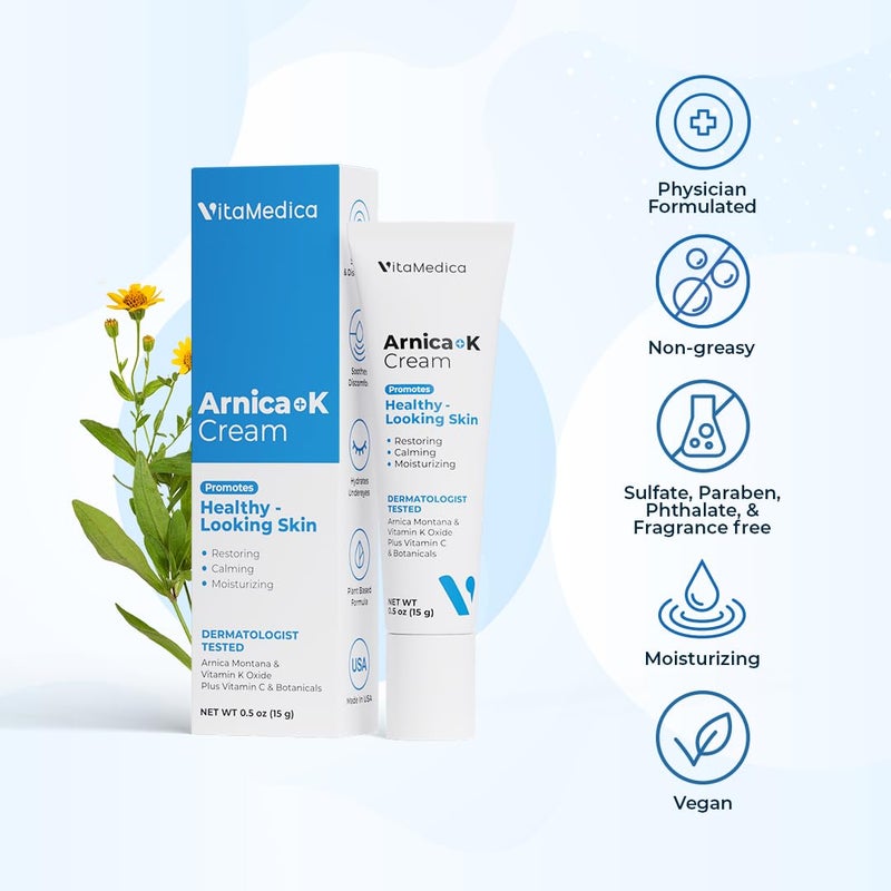 VitaMedica Arnica Cream - Arnica Montana + Vitamin K Oxide Bruise Cream - Sensitive Skin Formula - Undereye - 0.5 ounces - Image 4