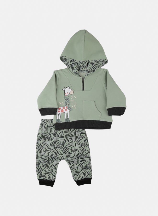 El Sayaad Baby Boy Inner Fleece Girraf Printed Winter Hooded Pajama Set