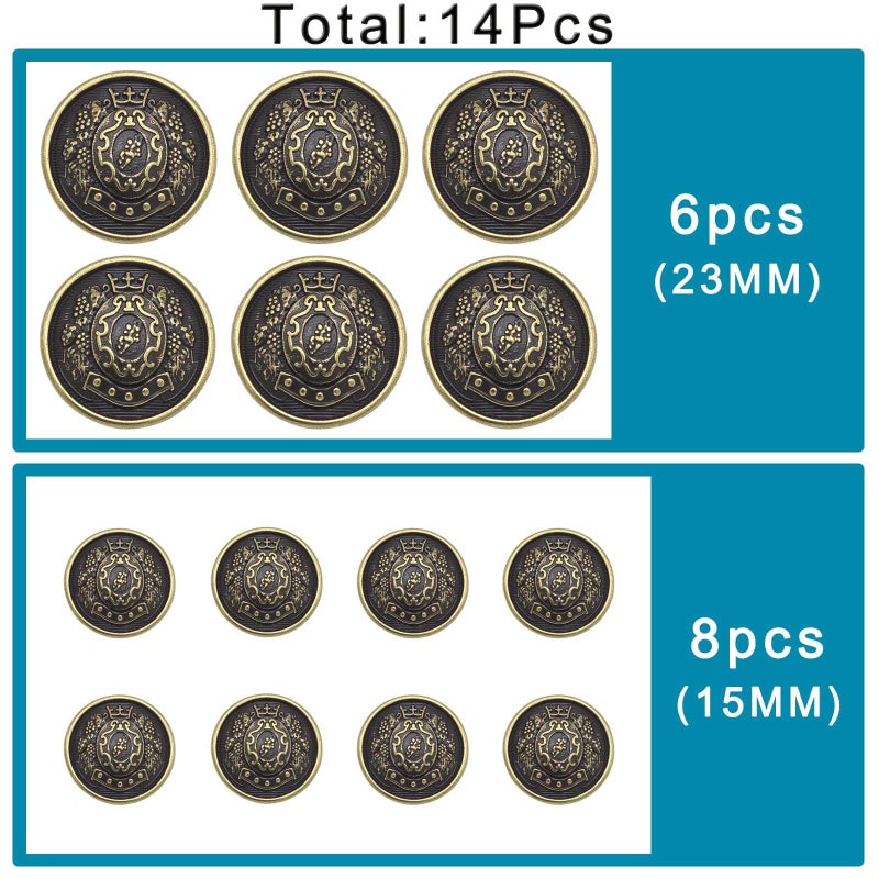 Betoplin 14 Pieces Antiqued Bronze Blazer Buttons, 15mm 23mm Metal Buttons for Blazers, Suits, Coats, Jackets - Image 4