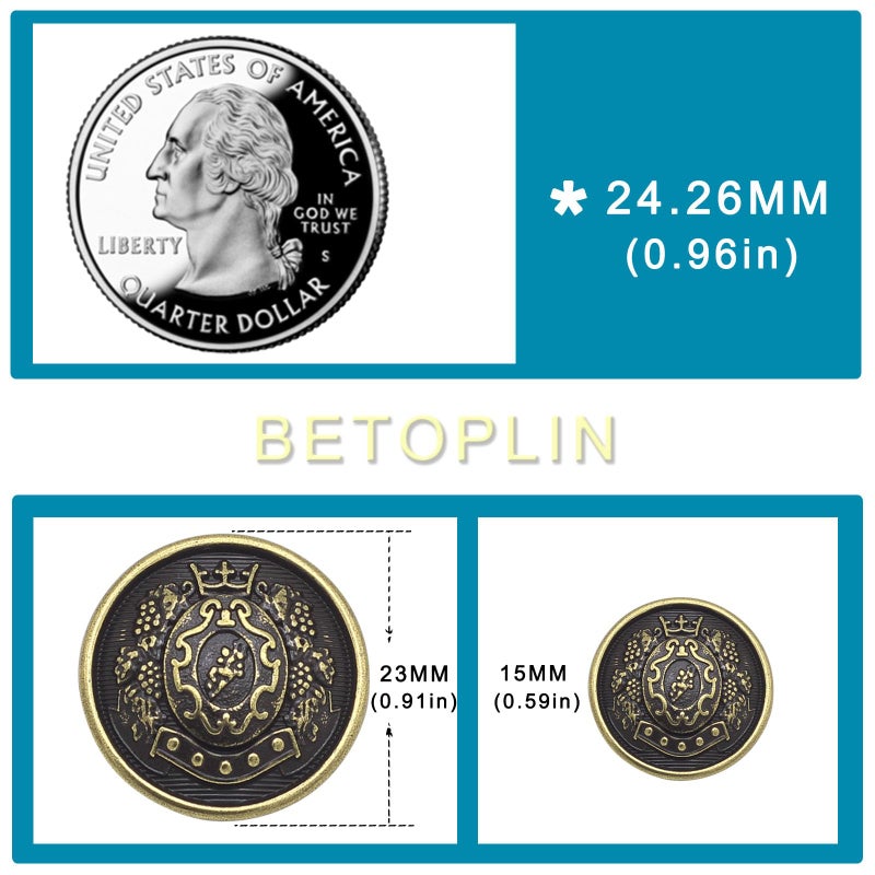 Betoplin 14 Pieces Antiqued Bronze Blazer Buttons, 15mm 23mm Metal Buttons for Blazers, Suits, Coats, Jackets - Image 3