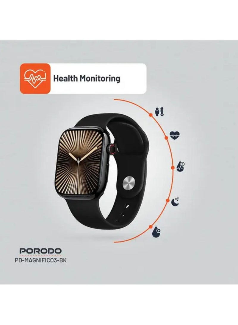 Magnifico 3 Smart Watch with Dual Straps, Up to 5 Days of Working Time Activity Tracker & Health Monitoring, Music Control, Apps Notification, Camera Shutter, Multiple Sports Mode - Black