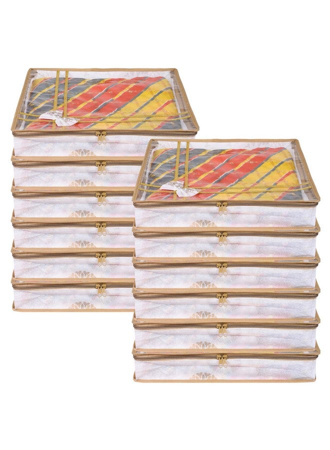 كوبير إندستريز مجموعة من 12 حقيبة تخزين ساري من Kuber Industries | 3 بوصات | حقيبة ملابس خفيفة الوزن وقابلة للحمل | مجموعة حقائب خزانة ملابس غير منسوجة | حقائب ملابس ذات نافذة مرئية من الأعلى | طبعة فيونكة جولا | أبيض - Image 1