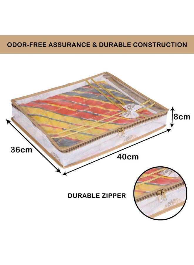 كوبير إندستريز مجموعة من 12 حقيبة تخزين ساري من Kuber Industries | 3 بوصات | حقيبة ملابس خفيفة الوزن وقابلة للحمل | مجموعة حقائب خزانة ملابس غير منسوجة | حقائب ملابس ذات نافذة مرئية من الأعلى | طبعة فيونكة جولا | أبيض - Image 3