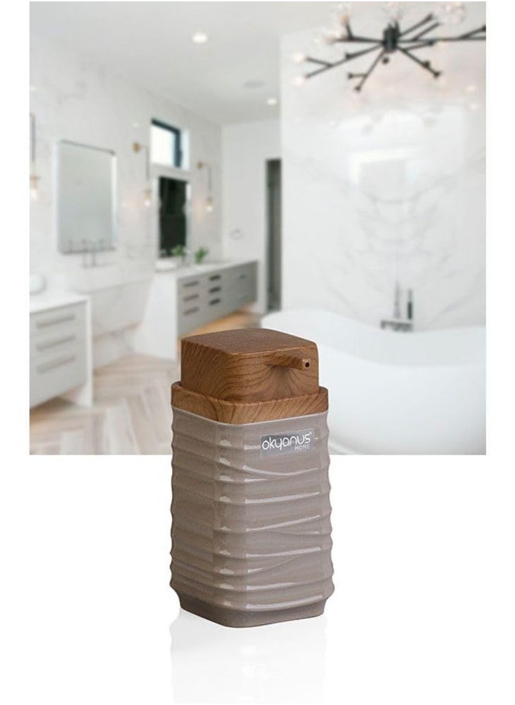 Generic Elegance Acrylic Square Soap Dispenser For Bathroom Countertop Dish Wash Soap Dispenser  Kitchen Bathroom 300Ml Wooden Lid Beige  - Image 1