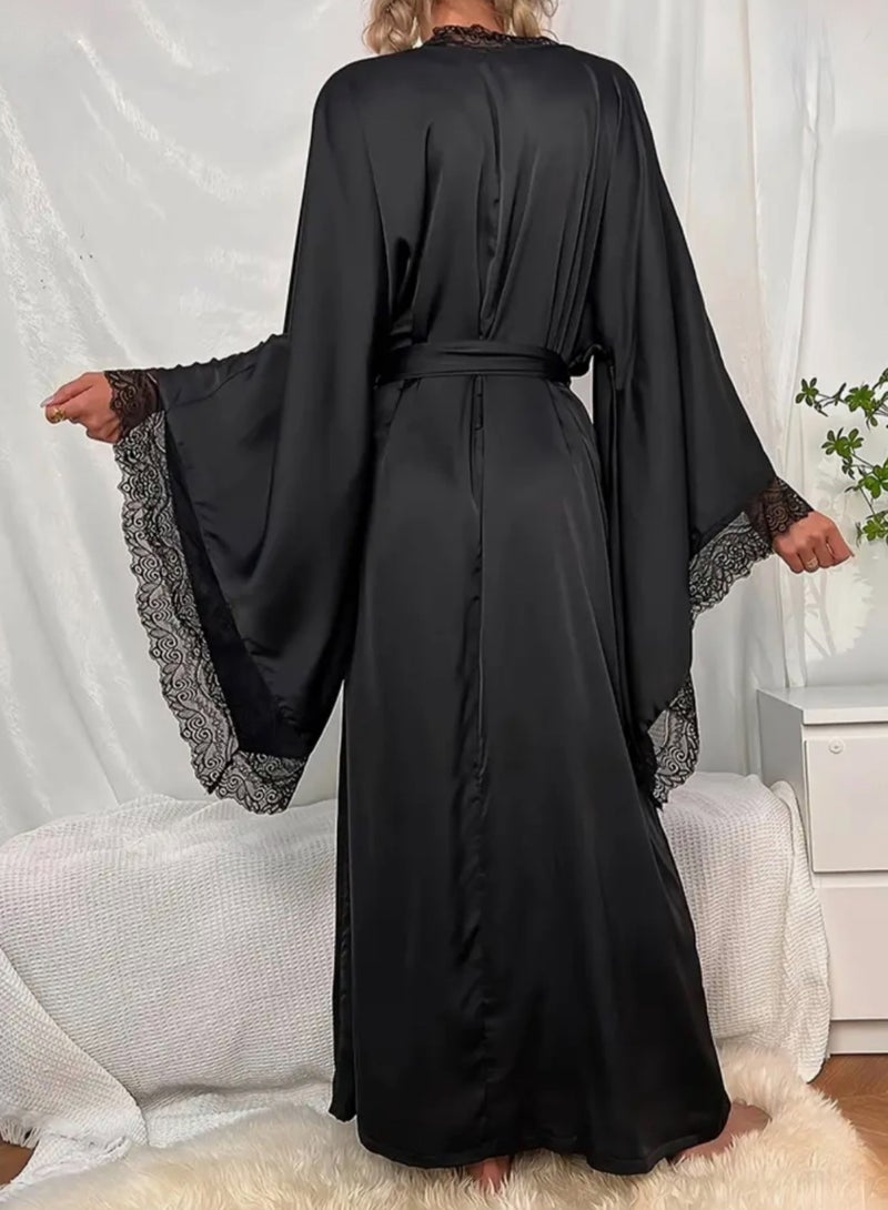SOLOBUY Black Robe WithLlace - Image 2