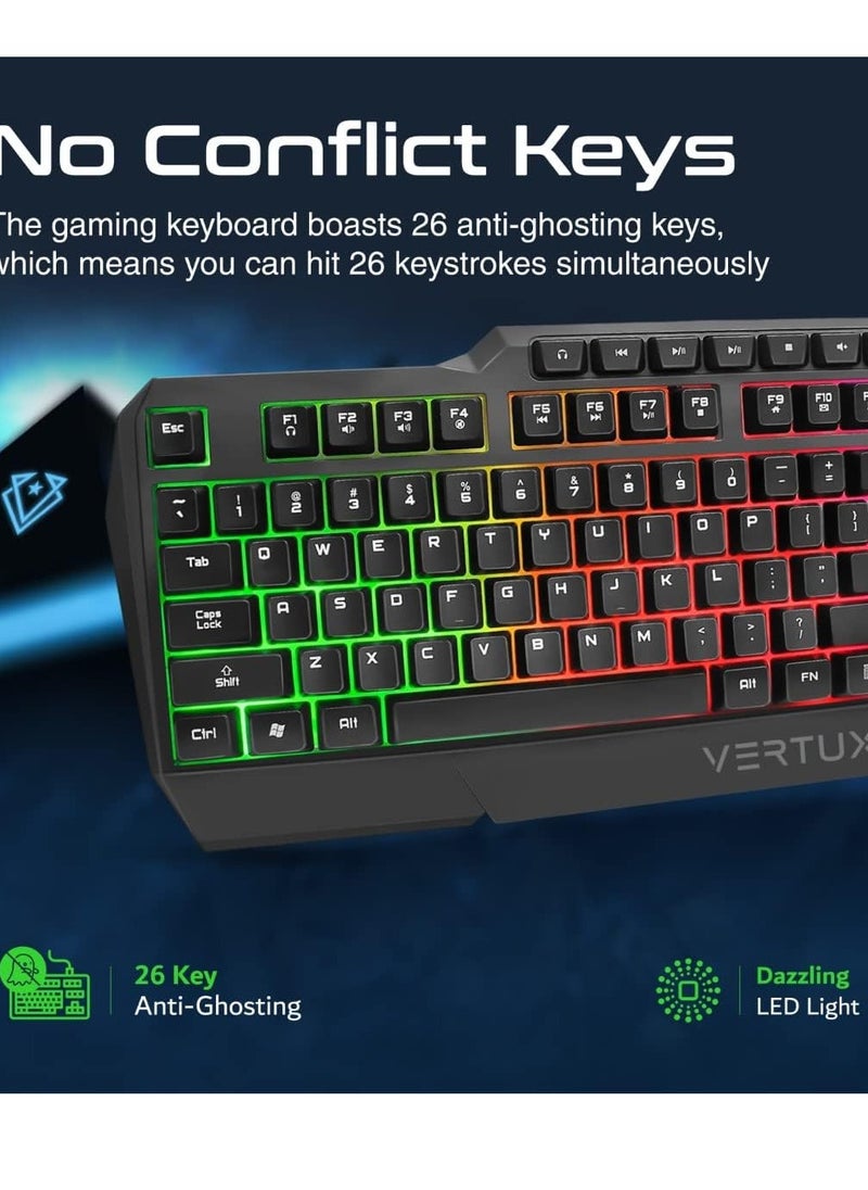 VERTUX - Vertux, 4-in-1 Gaming Backlit Anti-Ghosting Keyboard, 3600 DPI Gaming Mouse, RGB Mat, Headphones with Microphone, VertuKit - Image 1