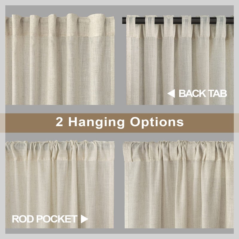 Pitalk 30 Inch Curtains for Kitchen Door Rustic Farmhouse Decor 2 Panels Set Back Tab Pocket Flax Linen Cafe Tier Light Filtering Short Sheer Curtains for Small Windows Bathroom Closet Doorway 52 x 30 Beige - Image 4