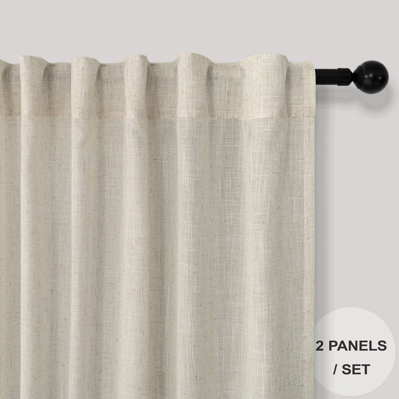 Pitalk 30 Inch Curtains for Kitchen Door Rustic Farmhouse Decor 2 Panels Set Back Tab Pocket Flax Linen Cafe Tier Light Filtering Short Sheer Curtains for Small Windows Bathroom Closet Doorway 52 x 30 Beige - Image 2