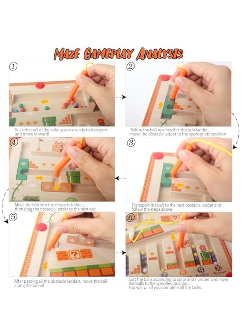 YelaJoy Magnetic Color and Number Maze Toy for 3+ Year Old, Montessori Fine Motor Development Educational Wooden Puzzle Board, Matching Learning Counting Game, Toddlers and Kids Boys Girls Preschoolers Gift  - Image 3